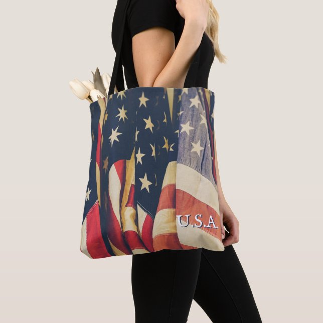 Tote Bag Drapeau Patriotique Multi-Américain Classique (De près)