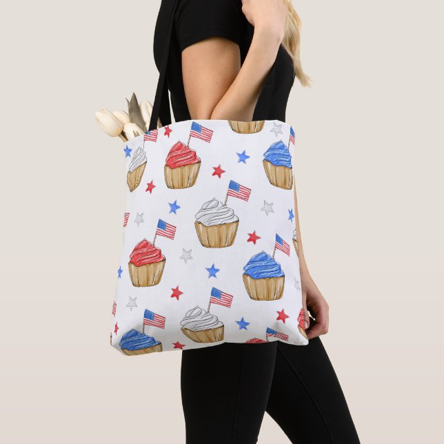 Tote Bag Drapeau patriotique Star Cupcakes Rouge Blanc Bleu (De près)