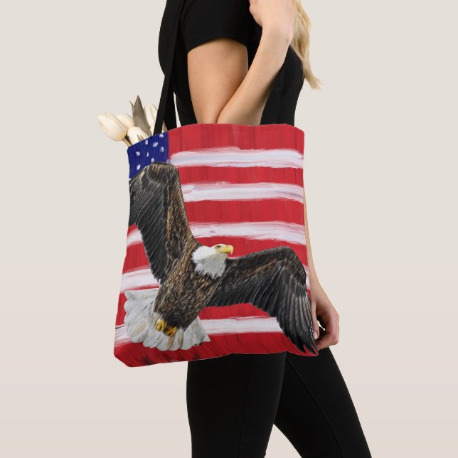 Tote Bag Drapeau peint d'art populaire avec aigle (De près)