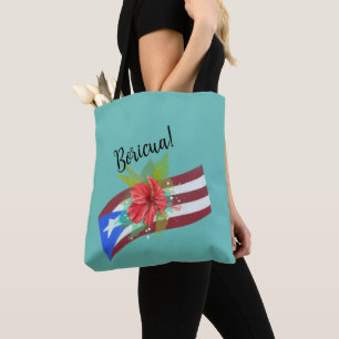Tote Bag Drapeau Porto Rico avec flor de maga boricua