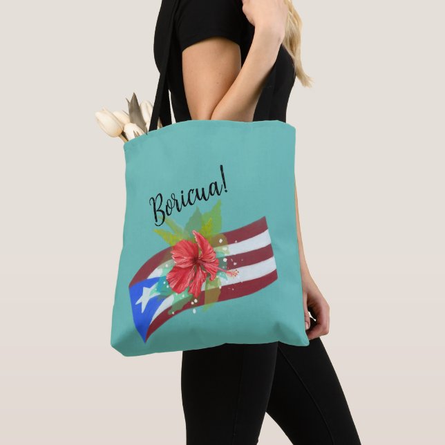 Tote Bag Drapeau Porto Rico avec flor de maga boricua (De près)