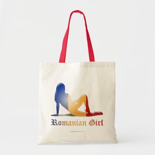 Tote Bag Drapeau roumain de silhouette de fille (Devant)