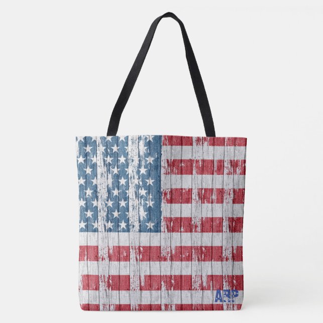 Tote Bag *~* Drapeau russe patriotique Barnwood USA (Devant)