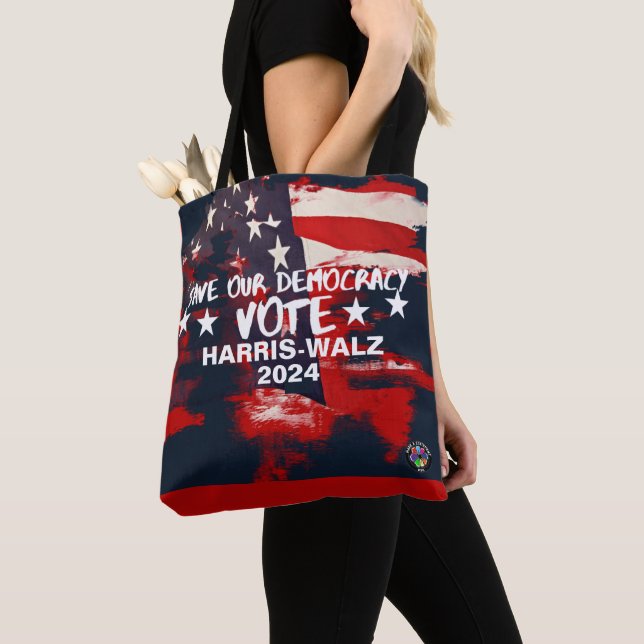 Tote Bag Drapeau tendance Voter Harris-Walz 2024 Fourre-tou (De près)