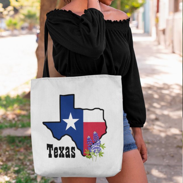 Tote Bag Drapeau texan et bleu fleur avec nom personnalisé (Créateur téléchargé)