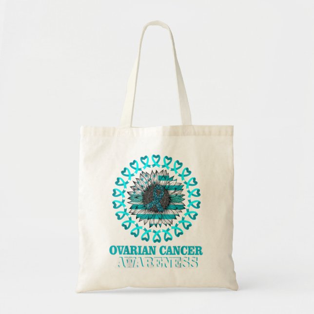Tote Bag Drapeau turquoise Tournesol Prix du cancer de l'ov (Devant)
