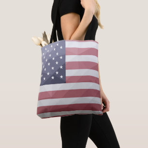 Tote Bag Drapeau USA Rouge Blanc Bleu Amérique Maillage Géo