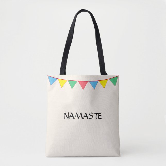 Tote Bag Drapeaux multicolores Namaste sur ivoire (Devant)
