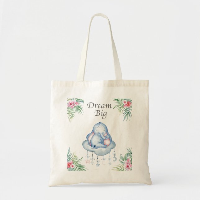 Tote Bag Dream Big | Bébé mou Eléphant Floral (Devant)