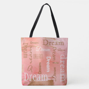 Tote Bag Dream Gold Rose Blush Typographie Script Aquarelle