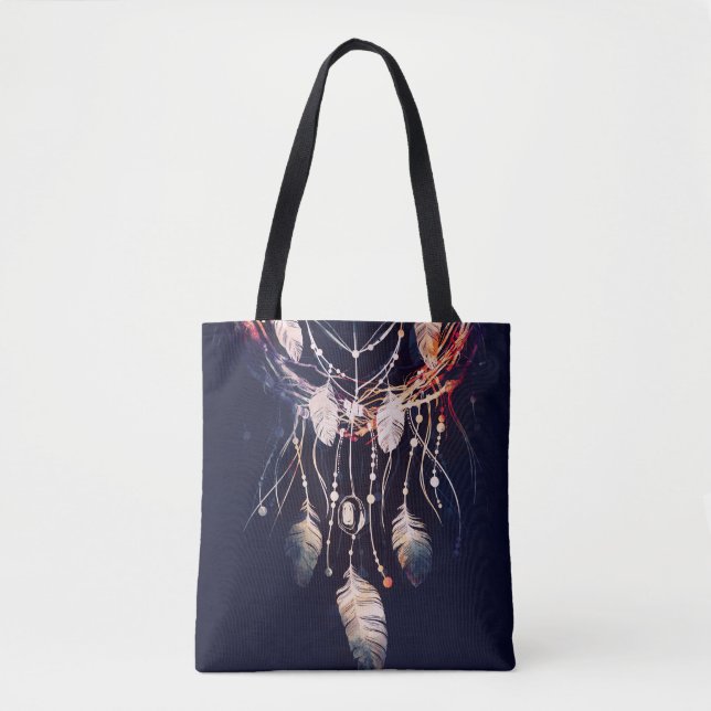 Tote Bag Dreamcatcher, branches, style boho, art numérique. (Devant)