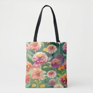 Tote Bag Dreamy Zinnia Flowers