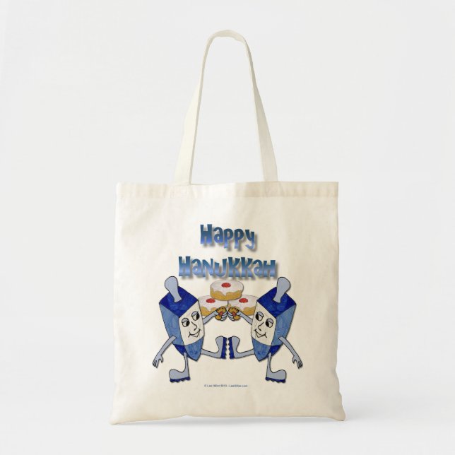 Tote Bag Dreidels de Hanoukka dansants et beignets de gelée (Devant)