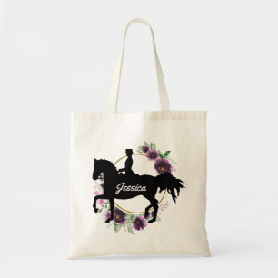 Tote Bag Dressage personnalisé Cheval équitation Nom floral