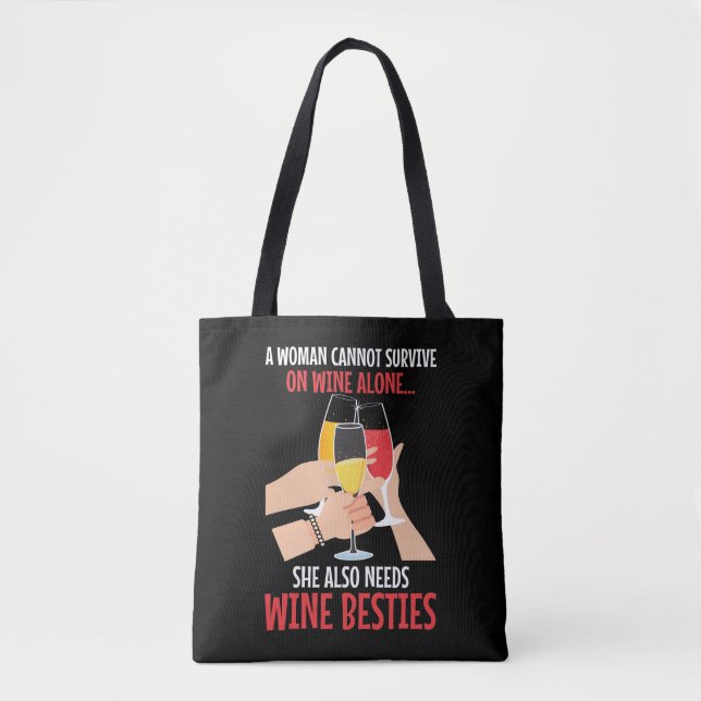 Tote Bag Drinker Besties Diva, une amie des vins (Devant)