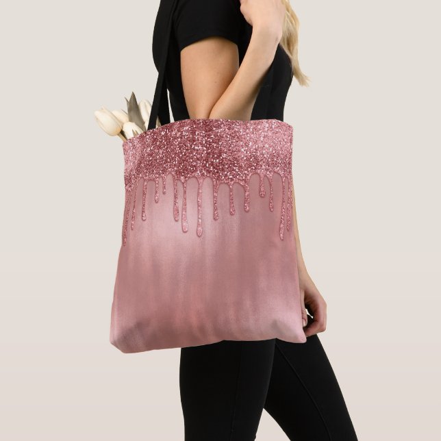 Tote Bag Dripping in Rose Gold Glitter Pretty Pink Drips (De près)