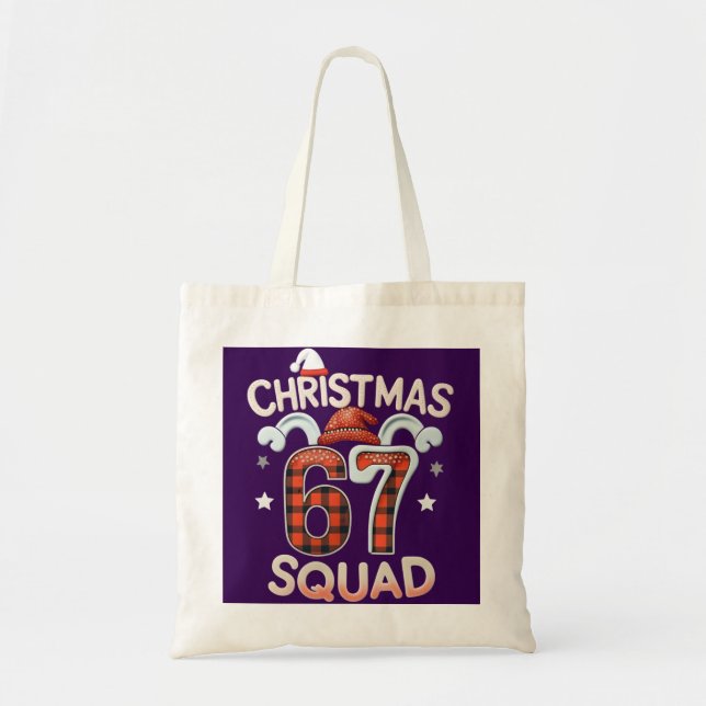 Tote Bag Drôle 67 Six Sept Mème Brainrot  Équipe de Noël (Devant)