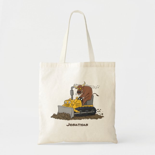 Tote Bag Drôle bulldozer de conduite de taureaux (Devant)