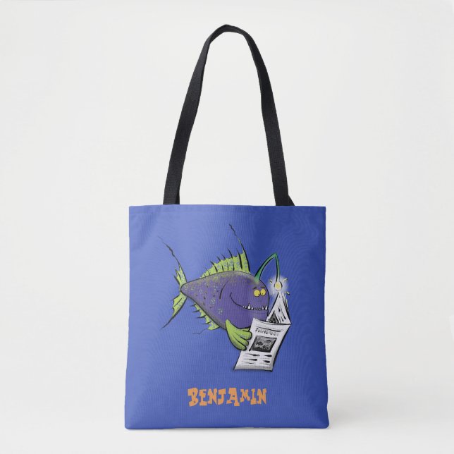 Tote Bag Drôle caricature de poisson de pêcheur (Devant)