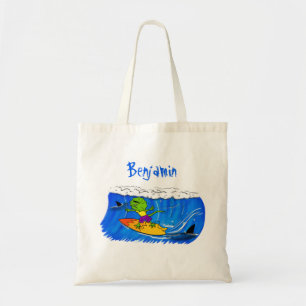 Tote Bag Drôle caricature de surf de lézard au cou