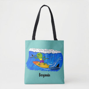 Tote Bag Drôle caricature de surf de lézard au cou