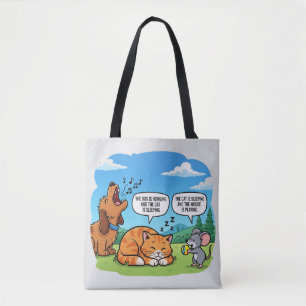 Tote Bag Drôle Cartoon Chien, Chat et souris