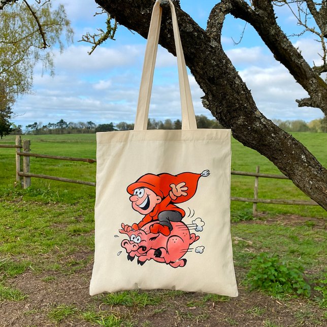 Tote Bag Drôle Cartoon Gnome équitation Flying Pig (Créateur téléchargé)