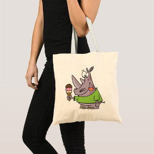 Tote Bag Drôle Cartoon Rhino Manger de la crème glacée mign