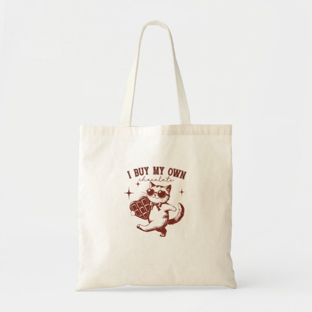 Tote Bag Drôle Chat de la Saint Valentin avec Coeur Chocola (Devant)