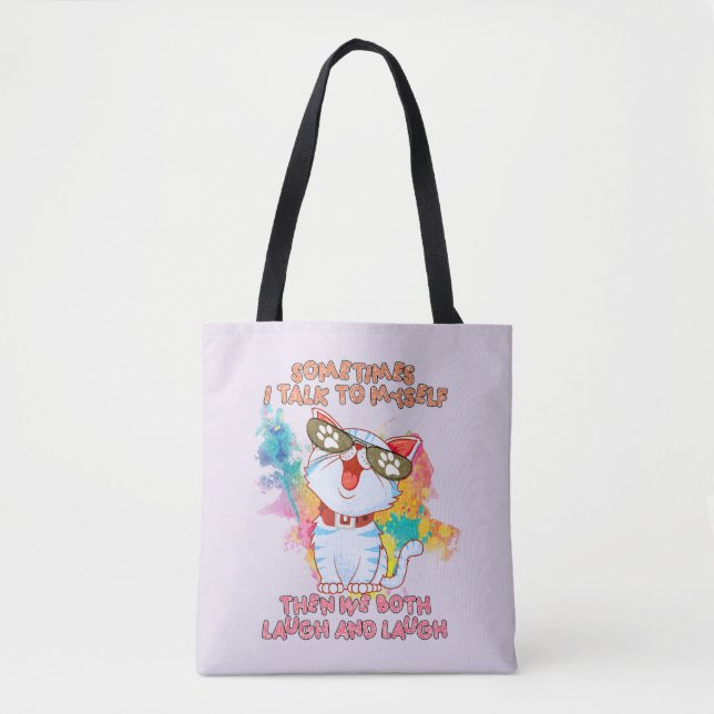 Tote Bag Drôle chat parler à lui-même - mignon et humoristi (Devant)