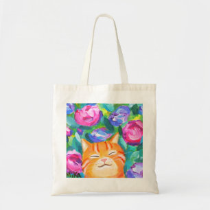 Tote Bag Drôle Chat Tabby Orange avec Fleurs Amoureux des c