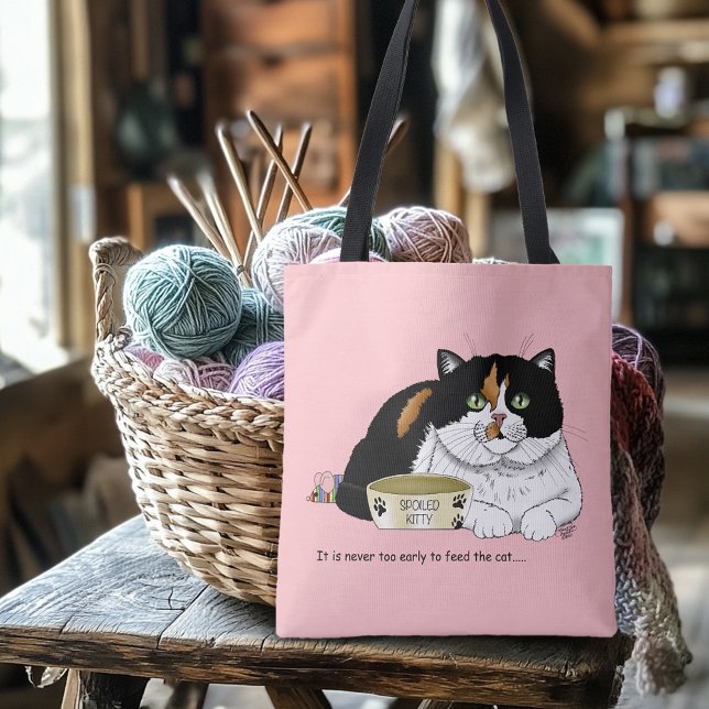 Tote Bag Drôle Chat Tacheté Gâté Nourrir Rose (Créateur téléchargé)