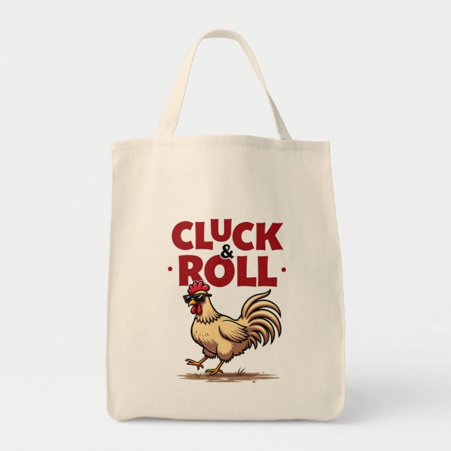 Tote Bag Drôle "Cluck & Roll" Cool Rooster Conception de de (Devant)