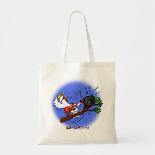 Tote Bag Drôle cockatoo jouant de la guitare rock dessin an (Devant)