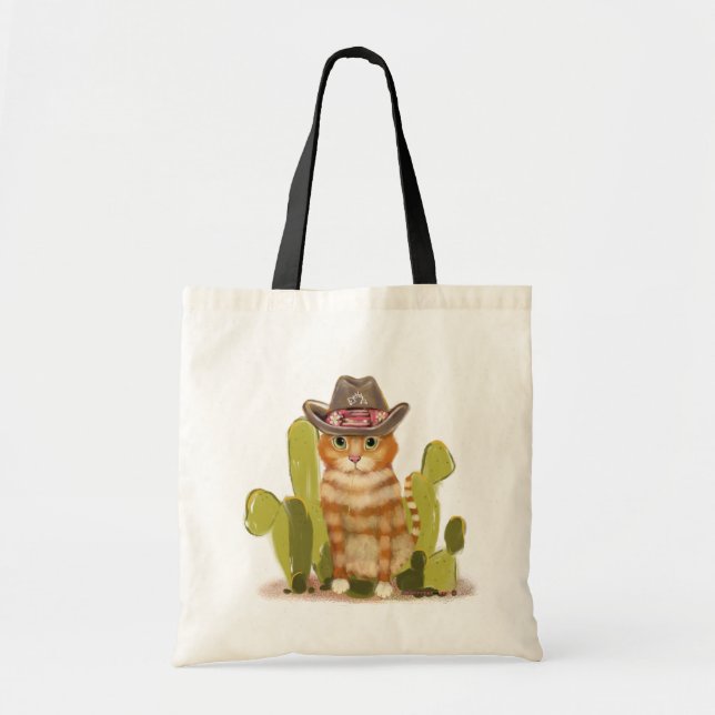Tote Bag Drôle Cowboy Chat (Devant)