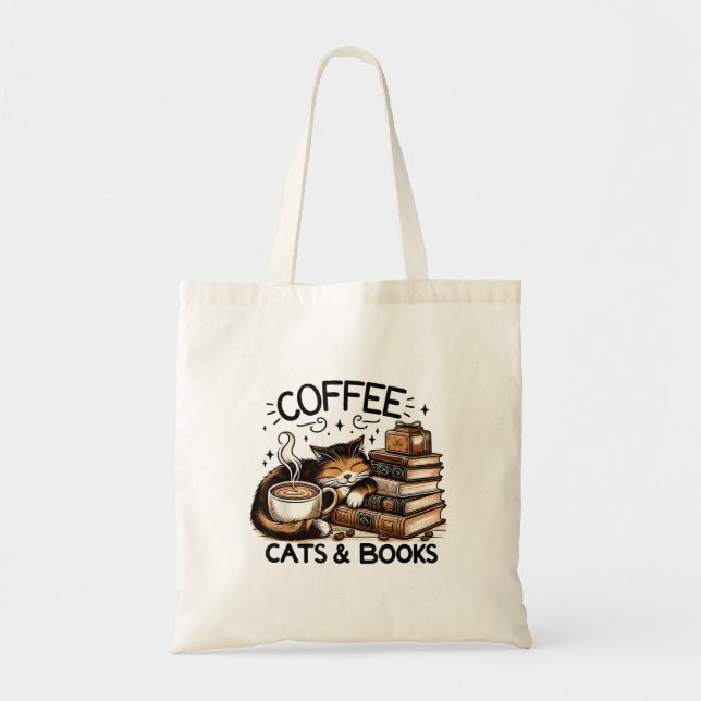 Tote Bag Drôle Cute Coffee Cats Livres Lover Idea Cadeau Fe (Devant)