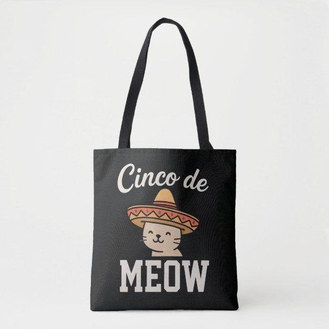 Tote Bag Drôle de Cinco de Meow Conception de Fiesta de Cha (Devant)