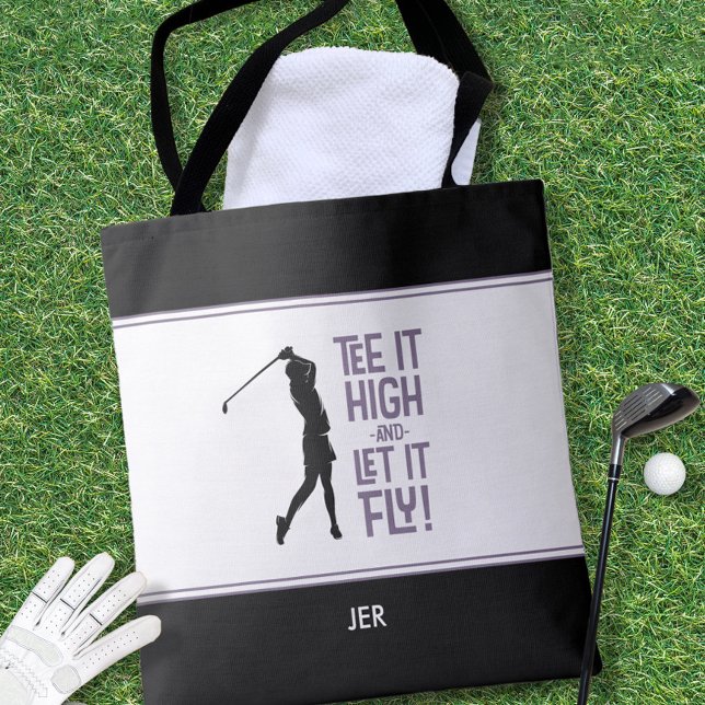 Tote Bag Drôle de dicton de golf Moderne Violet Noir (Cute Golfer Golf Humor Funny Black White Purple Tote Bag)