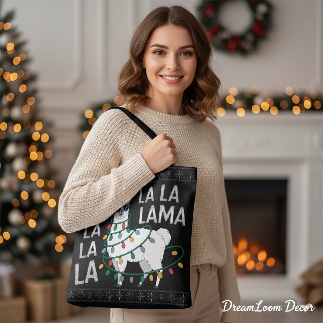 Tote Bag Drôle de Fa La La Lama Noël Pull de Noël Noir Ugly (Créateur téléchargé)