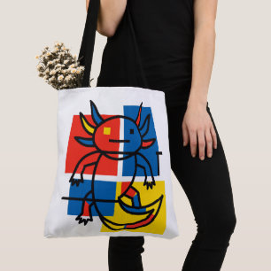 Tote Bag Drôle de motif d'art abstrait Axolotl Piet Mondria