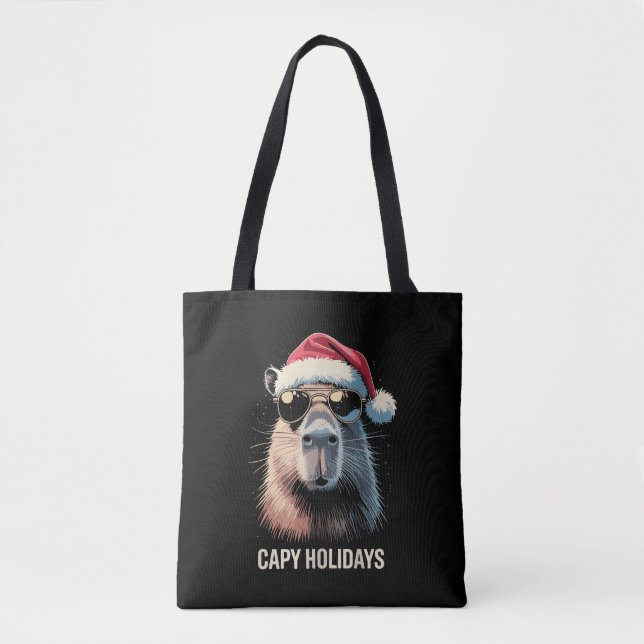 Tote Bag Drôle de Noël Capy Vacances Xmas Capybara  (Devant)