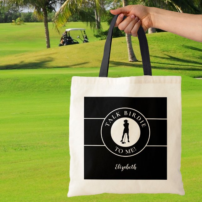 Tote Bag Drôle de perroquet parle-moi golfeur noir et blanc (Créateur téléchargé)