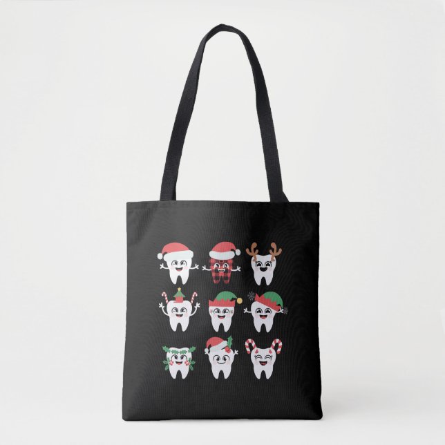Tote Bag Drôle Dental Noël Dents mignon Noël Dentiste (Devant)