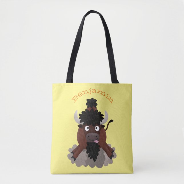 Tote Bag Drôle dessin animé de bison de buffle (Devant)
