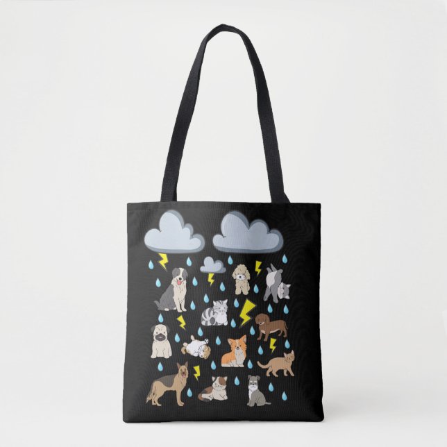Tote Bag Drôle d'expression anglaise Il pleut des chats et  (Devant)