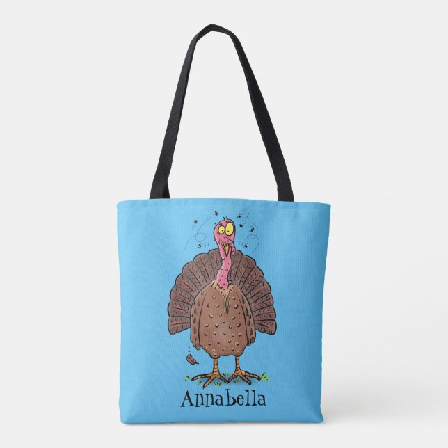 Tote Bag Drôle dinde marron de la ferme avec des mouches de (Dos)