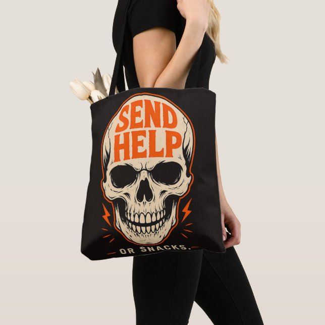 Tote Bag Drôle Envoyez de l'aide ou des collations Crâne Ré (De près)
