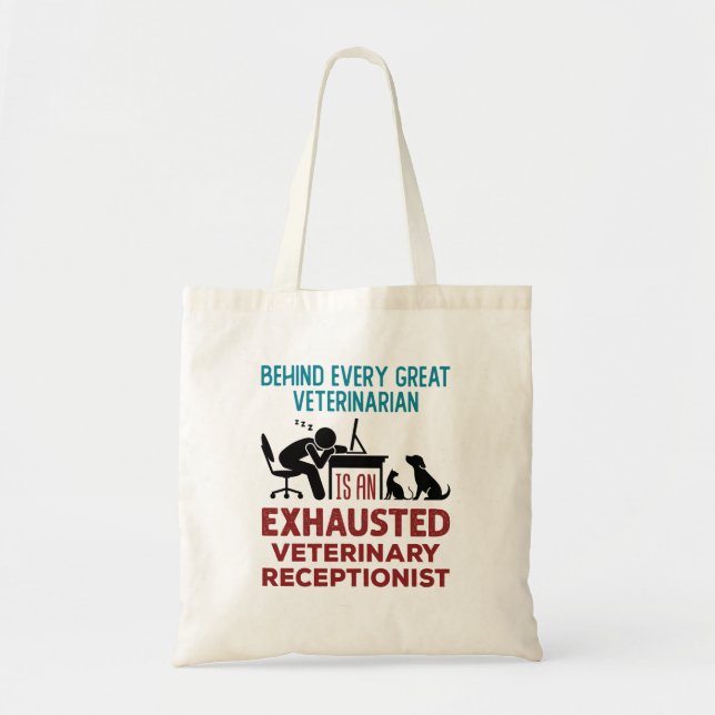 Tote Bag Drôle Exhausté Vétérinaire Réceptionniste (Devant)