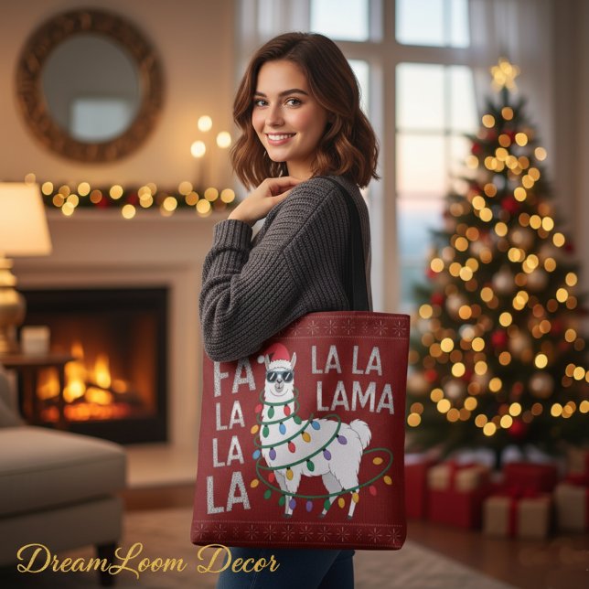 Tote Bag Drôle Fa La La Lama Guirlandes de Noël Pull de Noë (Créateur téléchargé)