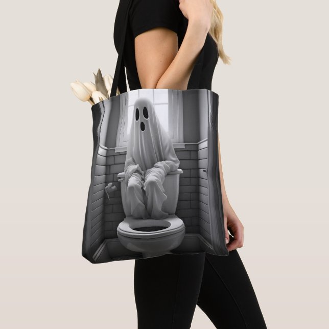Tote Bag Drôle fantôme assis dans les toilettes (De près)